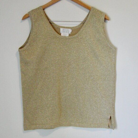 Vintage Gold Metallic Knit Sleeveless Tank Top Party Beta's Choice Size Large - Picture 1 of 12
